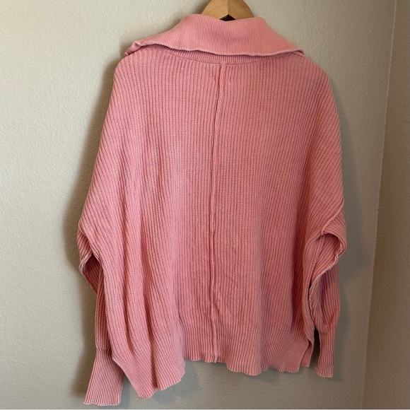 Aerie Women’s Beyond Quarter Zip Oversized 100% Cotton Pink Sweater, Size Small - Picture 7 of 11